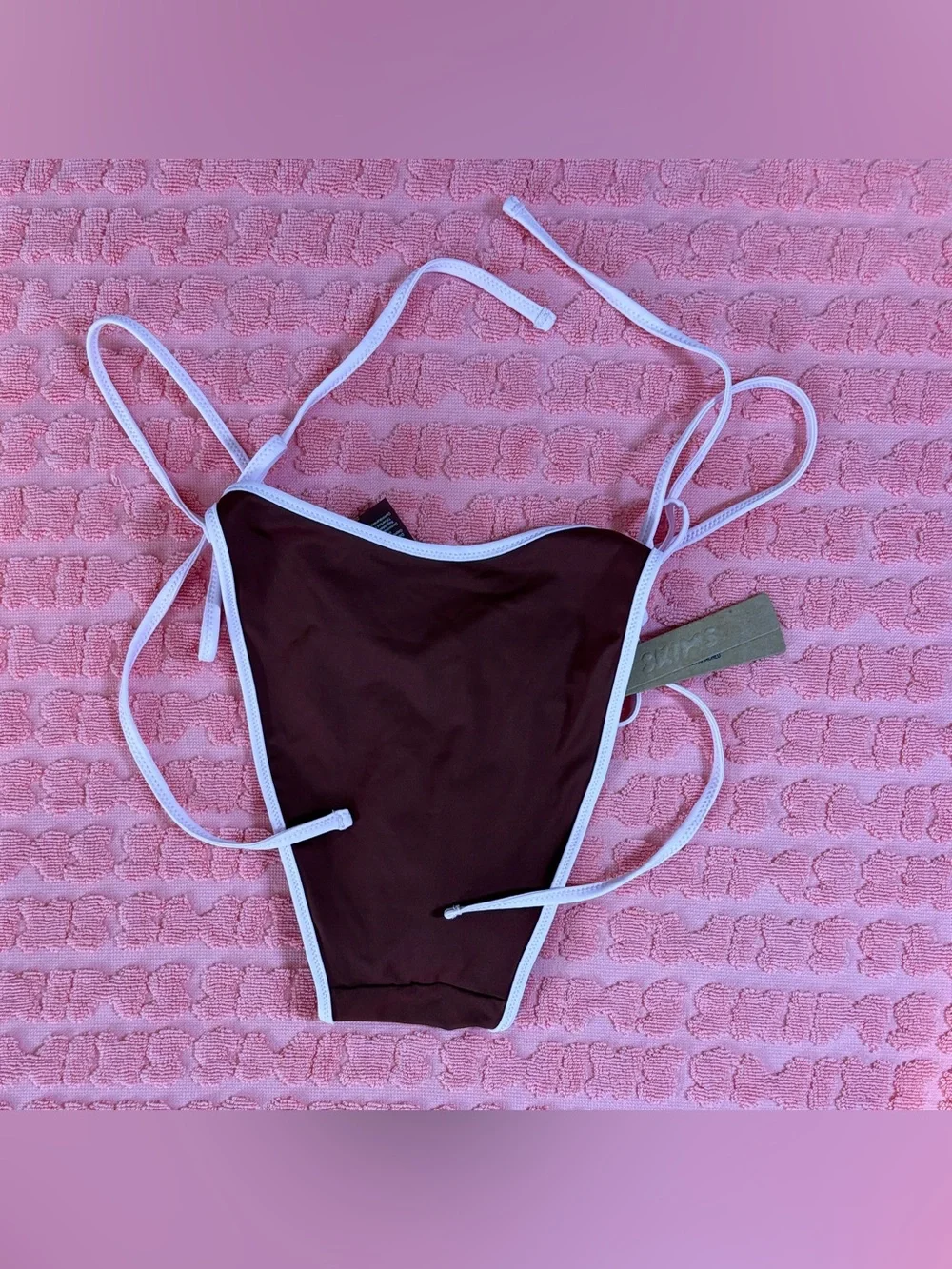 👙 SKIMS Signature Swim Layered Tie Side Bikini Bottom| Henna Contrast | L | NWT